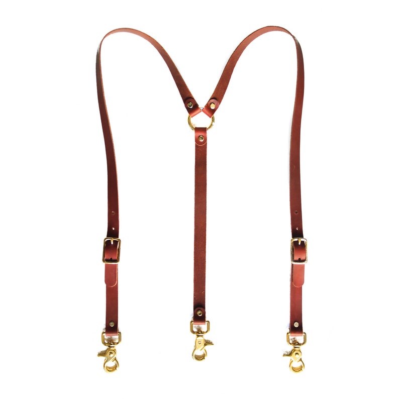 Leather Suspenders Y-back style Chestnut Leather Suspenders image 3