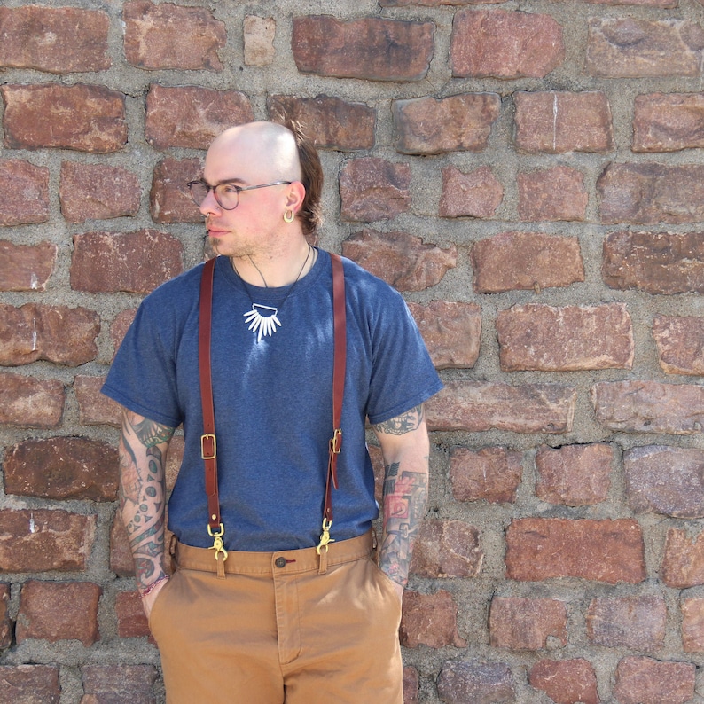 Leather Suspenders xback Style Chestnut Leather Etsy