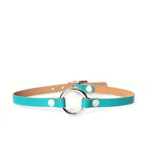 Mini O-Ring Choker -- Teal Leather Choker