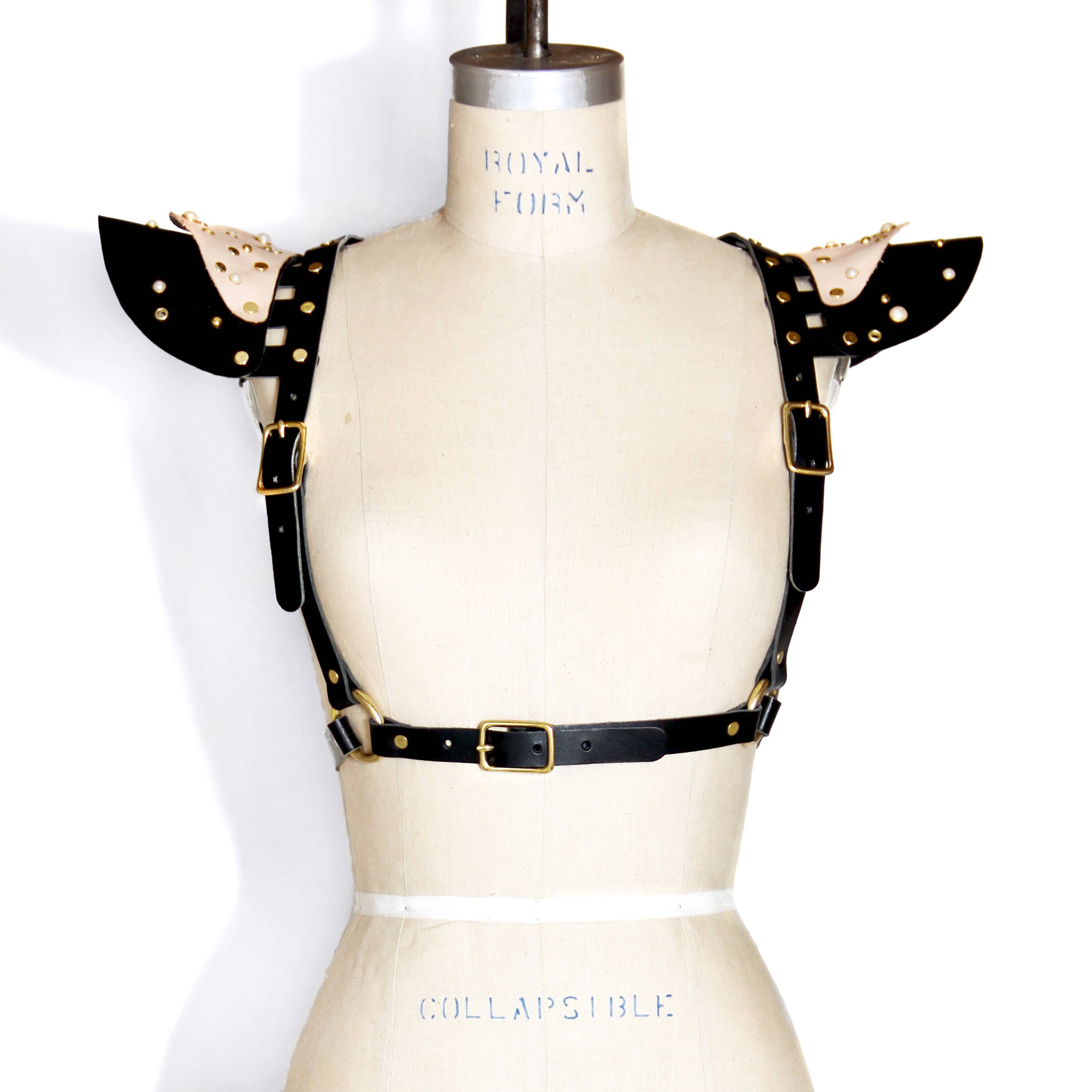 Banshee Harness -- Black & Beige Leather Chest Harness With  display picture 3
