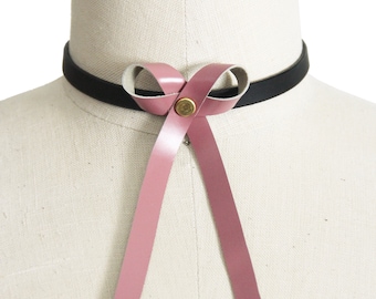 Ribbon Bow Choker - Satin Ribbon Bow Collar - Leather or Pvc Vinyl