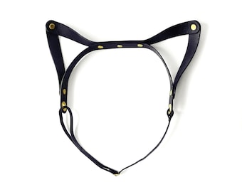 Leather Cat Ears -- Black Leather Cat Ears Headband