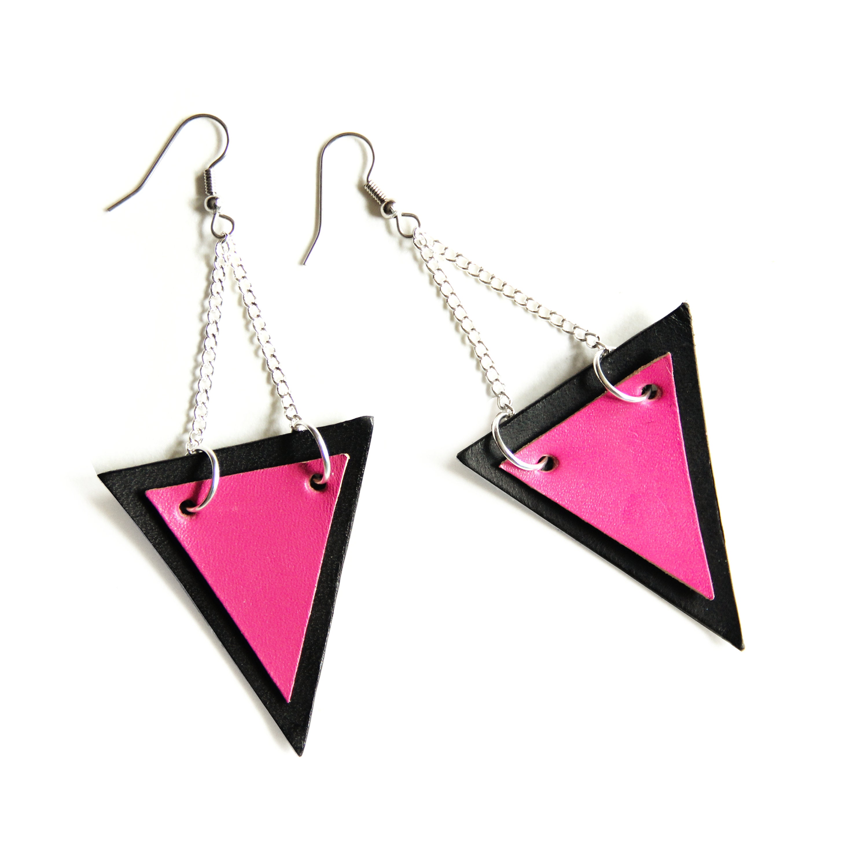 Pink Triangle Earrings Etsy