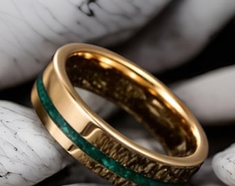 6mm Gold Plated Tungsten Carbide Wedding Band with Green Opal Inlay,Anniversary Gift,Tungsten Carbide Men/Women Ring,Engagement Promise Ring