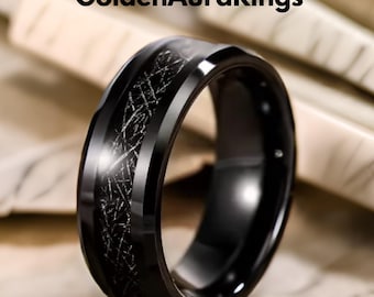 Trauring Wolfram: Seiden Inlay, Abgeschrägte Kanten, 8 mm