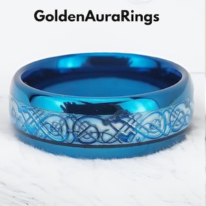 Blue Dragon Tungsten Carbide Ring: Night Glow Wedding Band