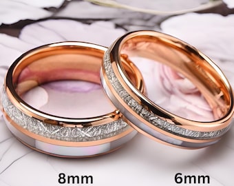 Rosegold Wolfram Trauringe - Meteorit Inlay, Comfort Fit