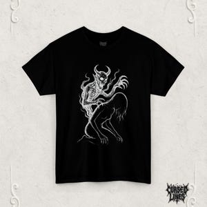 Demon Gothic Tee, Infernal Rebirth, Alternative Creepy Horror Shirt, Spooky Devil T-Shirt, Occult Graphic Apparel, Cursed Lines