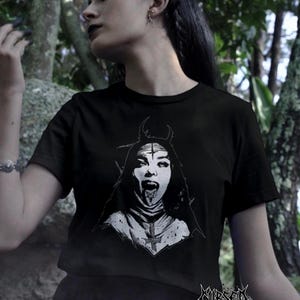 Gothic Nun Horror T-Shirt: Occult Baphomet Graphic Tee