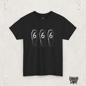666 Coffin Shirt,Gothic Horror Tee, Satanic Aesthetic, Dark Art Unisex Tee, Occult Streetwear, Gift for Halloween or Birthdays, Cursed Lines