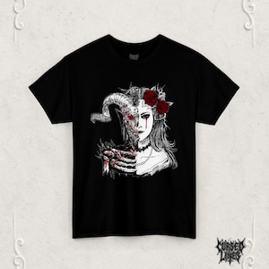 Gothic Demon Girl T-Shirt, Dark Art Tee, Horror Shirt, Occult Tee, Alternative Outfit, Dark Aesthetic, Gothic Unisex Clothing, Cursed Lines