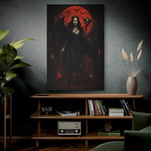 Vampire Queen Art Print: Gothic Dark Fantasy with Red Moon