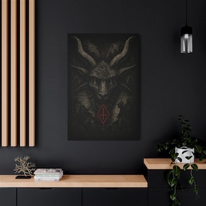Baphomet Gothic Art Print, Inverted Cross Demon Goat Head, Occult Wall Decor Poster, Cursed Lines