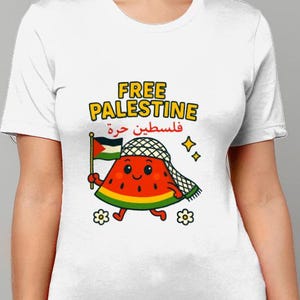 Free Palestine T-Shirt | Cute Watermelon Slice Cartoon | Ethical Unisex Tee | Solidarity Gift