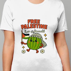 Free Palestine T-Shirt | Cute Watermelon Cartoon | Ethical Unisex Tee | Solidarity Gift