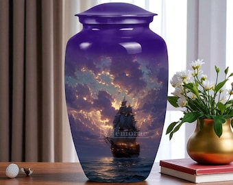 Urna de cremación náutica para cenizas, urna conmemorativa con un velero al atardecer, urna funeraria oceánica para adultos, urna para mascotas, urna para cenizas