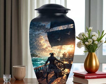 Pirate Captain Cremation Urn for Ashes Nautical Adventure Memorial Urn for Adults, Sailing Ship Urn Keepsake for Adults, Pet Ashes Urn box