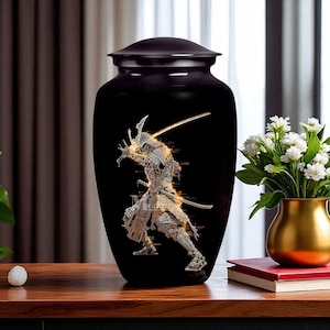 Samurai Cremation Urn for Ashes Warrior Spirit Memorial Urn with Golden Samurai Design Unique Japanese Inspired Funeral Urn for Adults Ashes