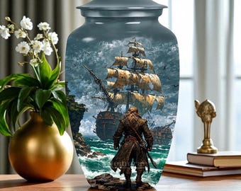 Pirate Captain Cremation Urn for Ashes Nautical Adventure Memorial Urn for Adults, Sailing Ship Urn Keepsake for Adults, Pet Ashes Urn box