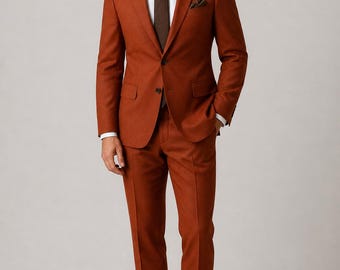 Men’s Rust Two Piece Suit – Slim Fit Wedding & Formal Burnt Orange Suit