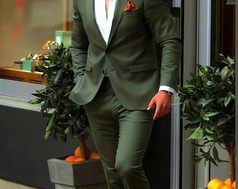 Green Slim Fit Two-Piece Suit for Men | Wedding Groom Attire