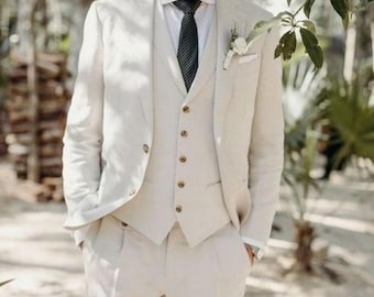 Beige Wedding Suit for Men | 3-Piece Groom & Groomsmen Outfit