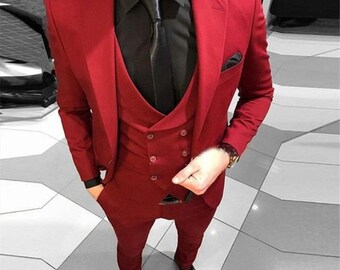 Abito rosso slim fit / abito da sposa in viscosa e rayon, 3 pezzi