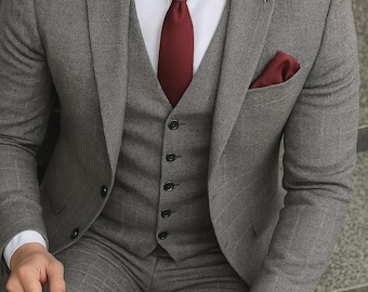 Custom Tailored Grey Three-Piece Suit for Men | Wedding Groom Attire