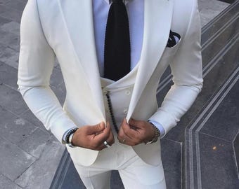 Klassischer weißer Spitzen Reverskragen 3-Teiliger | Hochzeit Trauzeugen