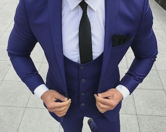Abito da uomo slim fit di lusso in tre pezzi blu / abito da sposa