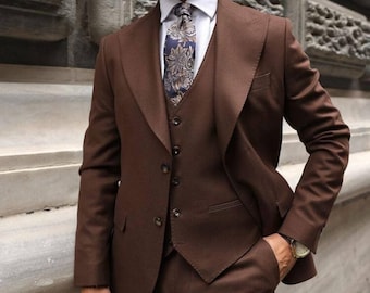 Elegante abito marrone a 3 pezzi / Abito da sposo per matrimonio maschile
