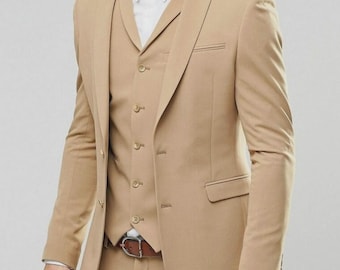 Abito da uomo beige a 3 pezzi slim fit / elegante abito da sposa
