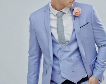 Classy Light Blue 3-Piece Suit for Men | Wedding & Prom Grooms wear
