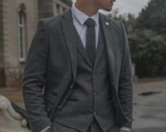 Brown Tweed 3-Piece Men’s Suit | Classic Slim Fit Wedding Attire