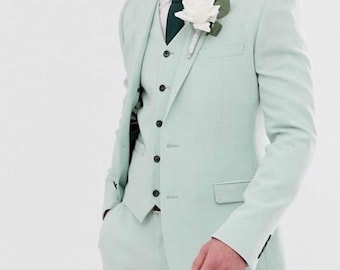 Elegante abito da uomo a tre pezzi verde pastello / abito da sposo e abito formale