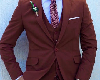 Premium Rust Men’s 3-Piece Suit | Groom, Groomsmen & Prom Outfit