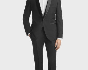 Men’s 100% Wool Black Tuxedo Suit | Two-Piece Wedding & Groomsmen Attire