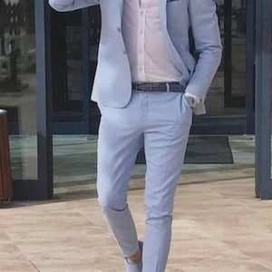 Men's Light Blue Suit | Custom Slim Fit, Notch Lapel