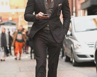 Black Tweed Wedding Suit for Men, Vintage Two Piece Suit, Groom & Groomsmen Attire, Formal Suit