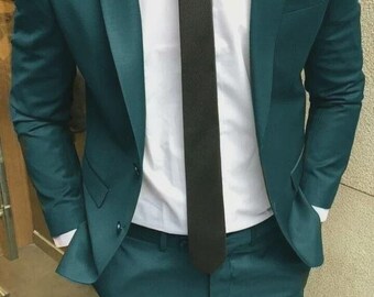 Slim-Fit Teal Suit – Rayon, Peak Lapel