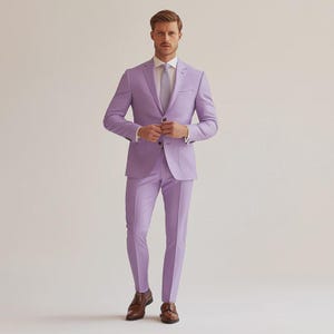 Men's Custom Lavender Suit – Silk Lining, Notch Lapel, Free Tailoring