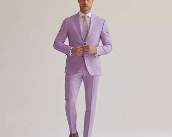 Men's Custom Lavender Suit – Silk Lining, Notch Lapel, Free Tailoring