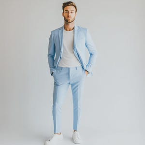Men's Custom Baby Blue Suit - Silk Lined, Tailored Fit
