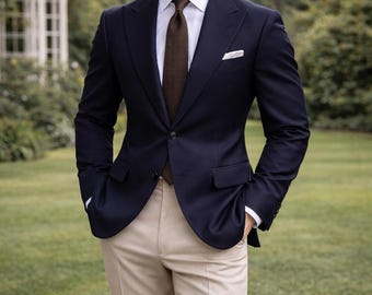 Men’s Luxury Navy & Beige Wedding Suit