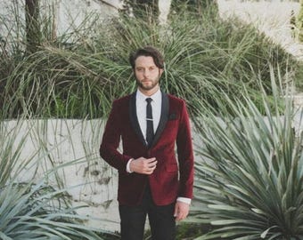 Burgunderroter Samt-Anzug - Slim Fit-Hochzeits-Outfit