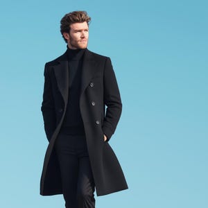 Men’s Black Wool Coat – Long Winter Overcoat, Elegant Formal Outerwear