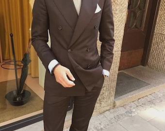 Brauner Zweireiher-Hochzeitsanzug für Männer - Hochwertiger Zweiteiler für Männer