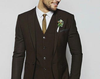 Maßgeschneiderter dunkelbrauner Anzug - Slim Fit Revers dreiteilig