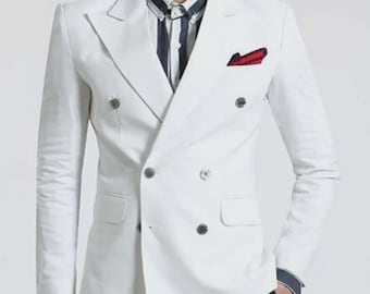 Herren Weißer Bräutigam Anzug - Klassisches Zweireihiges Hochzeits-Outfit