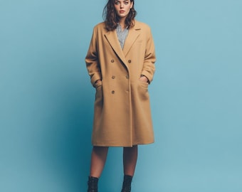 Camel Wool Coat for Women – Long Elegant Overcoat, Timeless Winter Jacket